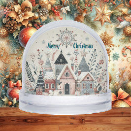 Minimalistic Snow-Clad Christmas Village Boho Art  Sneeuwbol