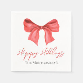 Minimalistic Watercolor Red Ribbon Happy Holidays Servet