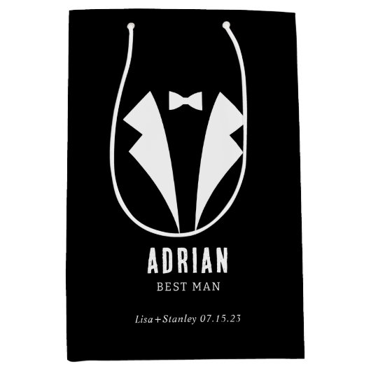 Minimalistic Wedding Best Man Name Black Medium Cadeauzakje (Voorkant)