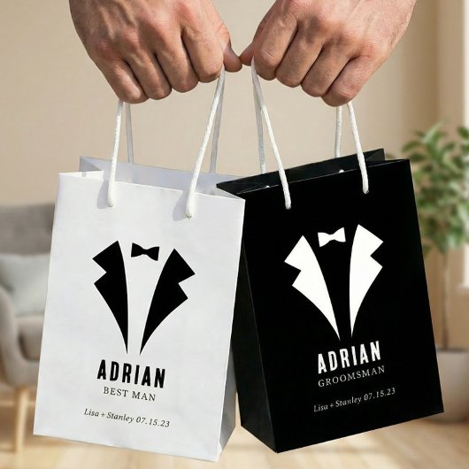 Minimalistic Wedding Best Man Name White Medium Cadeauzakje