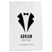 Minimalistic Wedding Best Man Name White Medium Cadeauzakje (Voorkant)