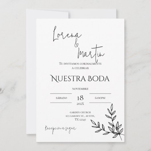 Minimalistic Wedding Invitation in Spanish Kaart (Voorkant)