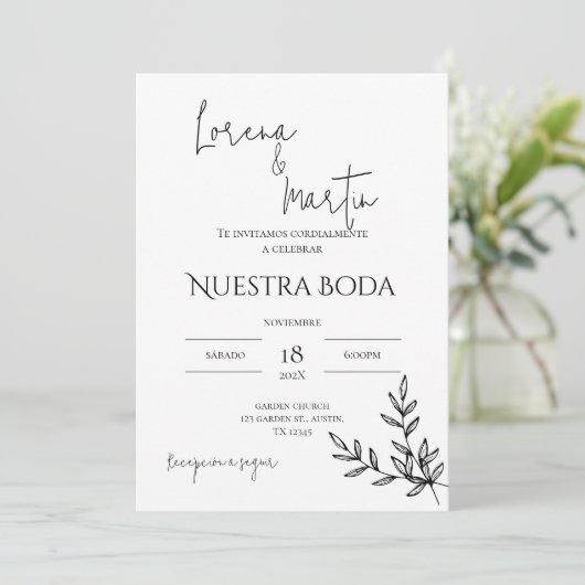 Minimalistic Wedding Invitation in Spanish Kaart (Staand voorkant)