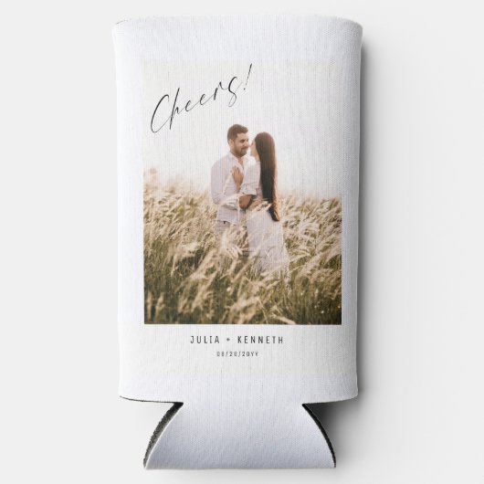 Minimalistic Wedding Photo Wine Seltzer Blikjeskoeler (Voorkant)