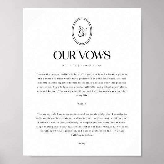 Minimalistic Wedding Vows Custom Monogram Poster (Voorkant)
