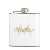 Minimalistic White Gold Voeg naam en Monogram Mann Heupfles (Voorkant)