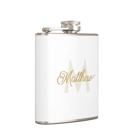 Minimalistic White Gold Voeg naam en Monogram Mann Heupfles (Rechts)