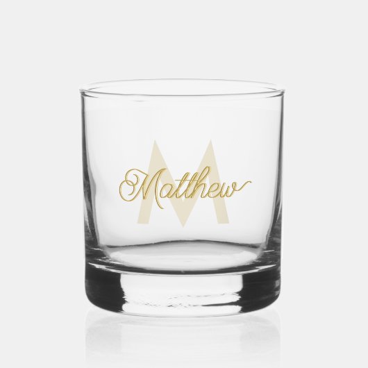Minimalistic White Gold Voeg naam en Monogram Mann Whisky Glas (Voorkant)