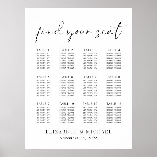 Minimalistisch 12-tabel weddenschapenkaart poster (Voorkant)