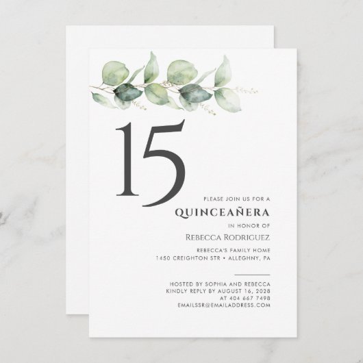 Minimalistisch 15e verjaardag Eucalyptus Quinceane Kaart (Voorkant / Achterkant)
