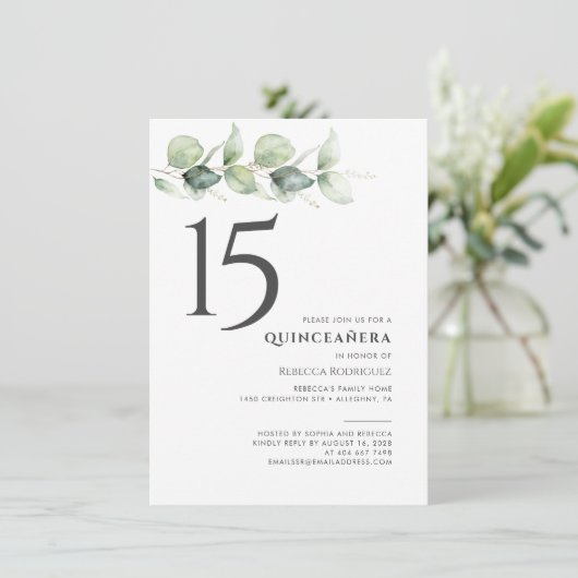Minimalistisch 15e verjaardag Eucalyptus Quinceane Kaart (Staand voorkant)