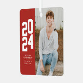 Minimalistisch 2024 rood wit foto Afstuderen Metalen Ornament (Voorkant links)