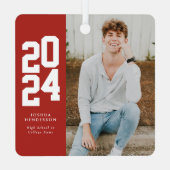 Minimalistisch 2024 rood wit foto Afstuderen Metalen Ornament (Achterkant)