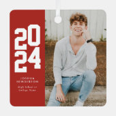 Minimalistisch 2024 rood wit foto Afstuderen Metalen Ornament (Voorkant)