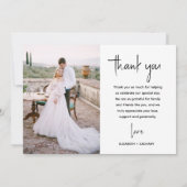 Minimalistisch 2-foto Modern Script Wedding Bedankkaart (Achterkant)