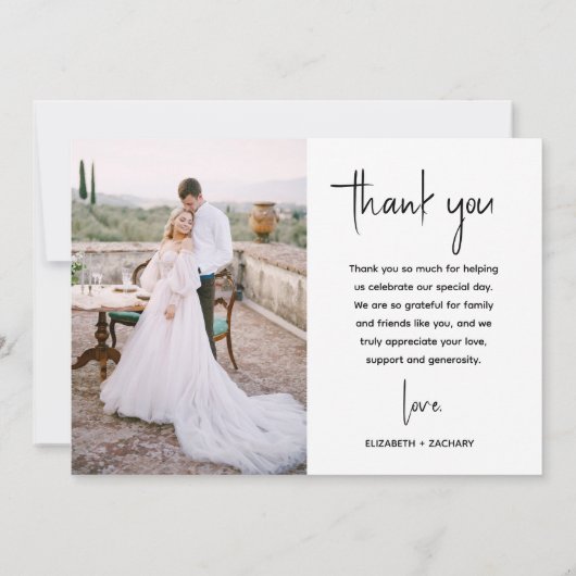Minimalistisch 2-foto Modern Script Wedding Bedankkaart (Achterkant)