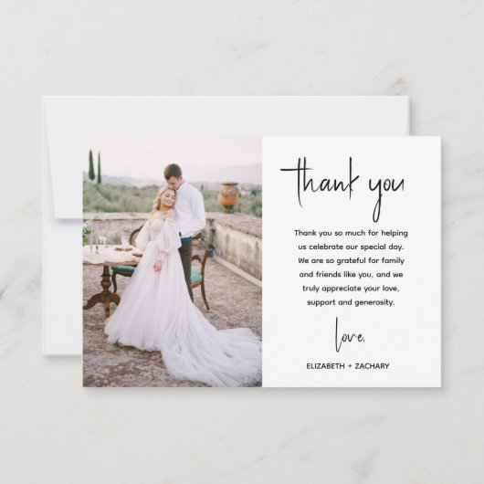 Minimalistisch 2-foto Modern Script Wedding Bedankkaart (Achterkant)