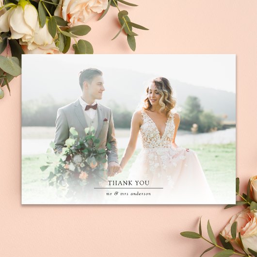 Minimalistisch 2 fotohuwelijk bedankkaart