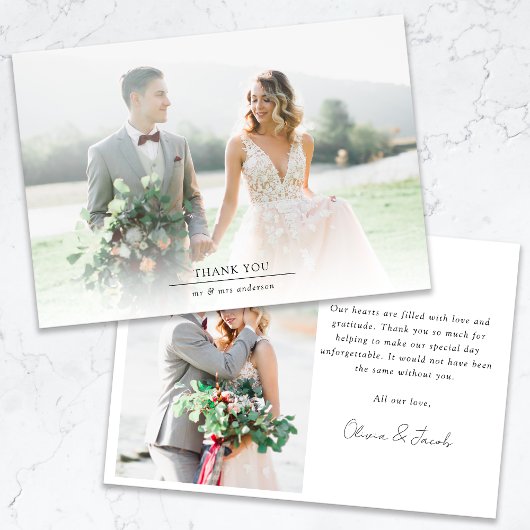 Minimalistisch 2 fotohuwelijk bedankkaart