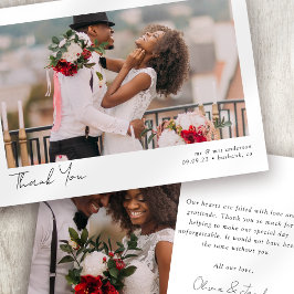 Minimalistisch 2 fotokalligrafie bruiloft bedankkaart