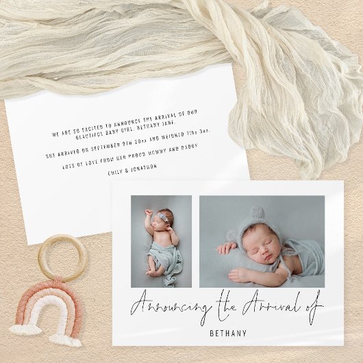 Minimalistisch 2 Foto's die de aankomende geboorte Aankondiging