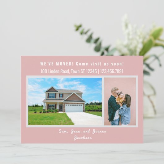 Minimalistisch 2 foto's die we hebben verplaatst aankondiging (Staand voorkant)