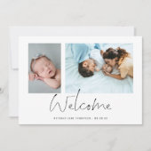 Minimalistisch 2 Foto's Welkome Manuscript Geboort Aankondiging (Voorkant)