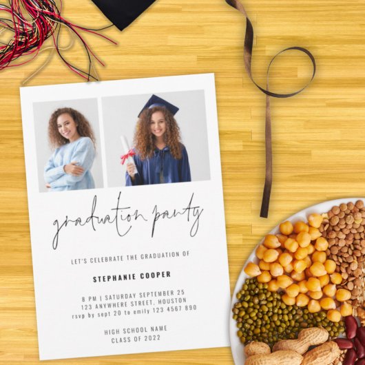 Minimalistisch 2-fotoscript 2022 Graduation Party Kaart