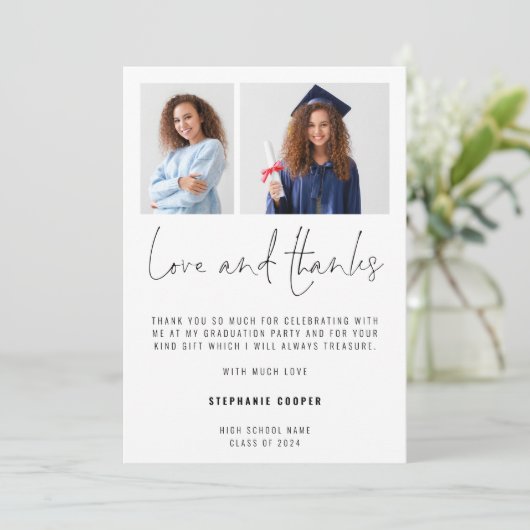 Minimalistisch 2 fotoscript 2024 Afstuderen Bedankkaart (Staand voorkant)