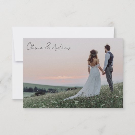 Minimalistisch 2 fotoweddenschap bedankkaart (Voorkant)