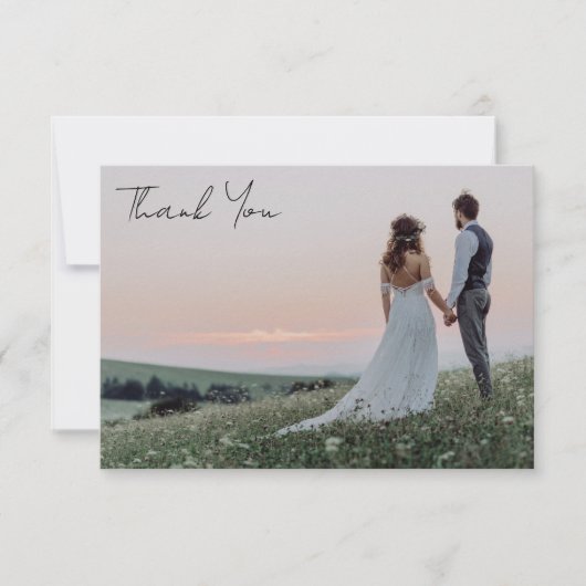 Minimalistisch 2 fotoweddenschap bedankkaart (Voorkant)