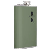 Minimalistisch 2-letters zwart monogram groen heupfles (Rechts)