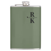 Minimalistisch 2-letters zwart monogram groen heupfles (Voorkant)