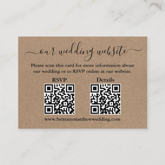 Minimalistisch 2 QR Photo Kraft Wedding RSVP - Geg Informatiekaartje (Voorkant)