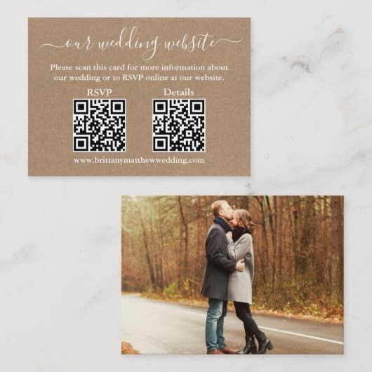 Minimalistisch 2 QR Photo Wedding RSVP Details Kra Informatiekaartje (Voorkant / Achterkant)