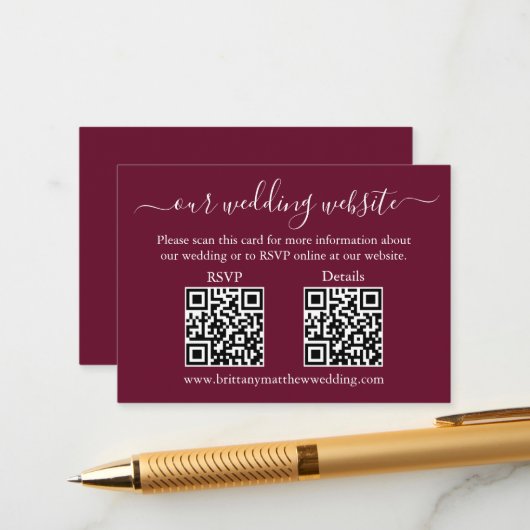 Minimalistisch 2 QR Weddenschap RSVP Details Bourg Informatiekaartje (Voorkant / Achterkant in situ)