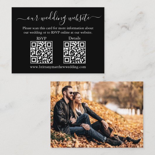 Minimalistisch 2 QR Weddenschap RSVP Details Foto  Informatiekaartje (Voorkant / Achterkant)