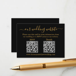Minimalistisch 2 QR Weddenschap RSVP Details Gold  Informatiekaartje