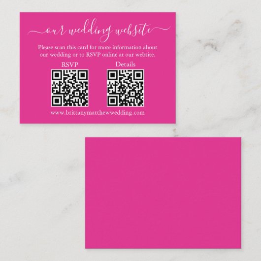 Minimalistisch 2 QR Weddenschap RSVP Details Hot P Informatiekaartje (Voorkant / Achterkant)
