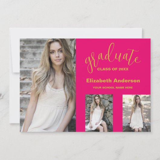 Minimalistisch 3 foto Afstuderen aankondiging (Voorkant)