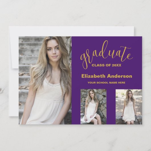 Minimalistisch 3 foto Afstuderen aankondiging (Voorkant)