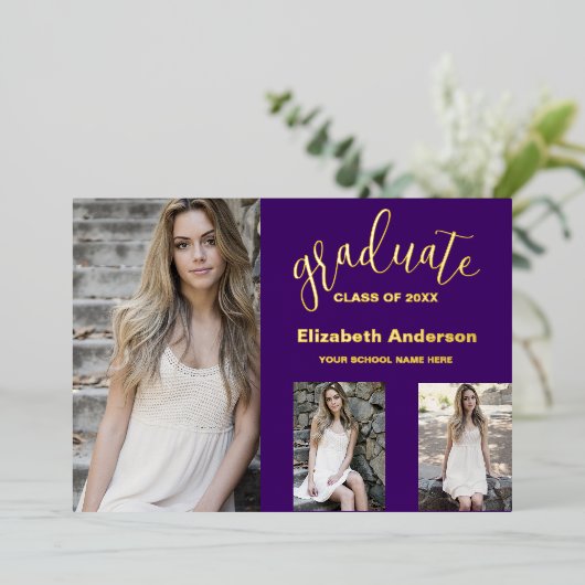 Minimalistisch 3 foto Afstuderen aankondiging (Staand Voorkant)