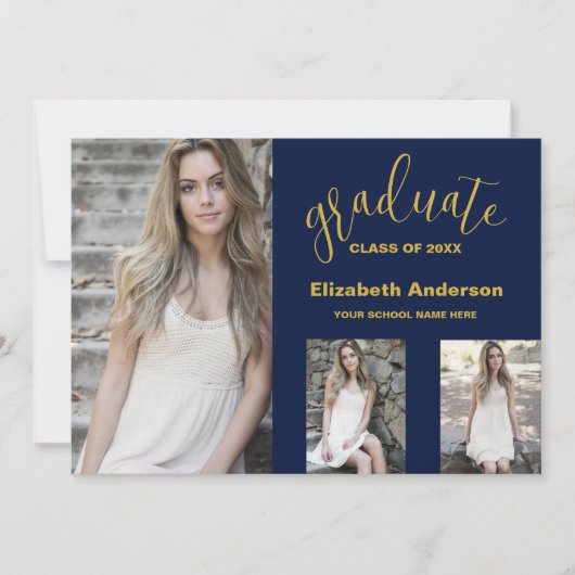 Minimalistisch 3 foto Afstuderen aankondiging (Voorkant)