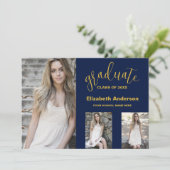 Minimalistisch 3 foto Afstuderen aankondiging (Staand voorkant)