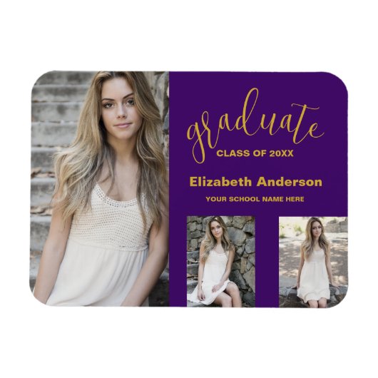 Minimalistisch 3 foto Afstuderen aankondiging Magneet (Horizontaal)