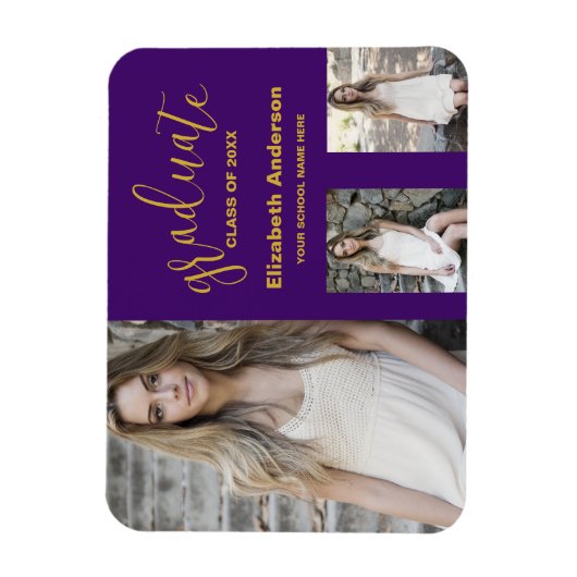 Minimalistisch 3 foto Afstuderen aankondiging Magneet (Verticaal)