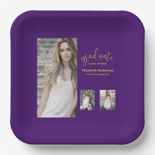 Minimalistisch 3 foto Afstuderen Papieren Bordje (Voorkant)