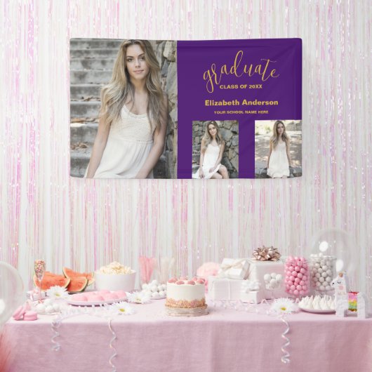 Minimalistisch 3 foto Afstuderen Spandoek (Feest)