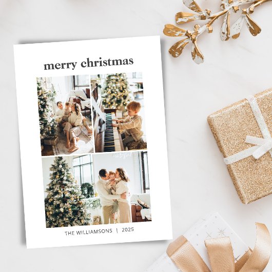 Minimalistisch 3 Foto Collage Merry Kerstfeestdag Feestdagenkaart