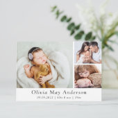Minimalistisch 3 Foto nieuwe baby Bedankkaart (Staand voorkant)